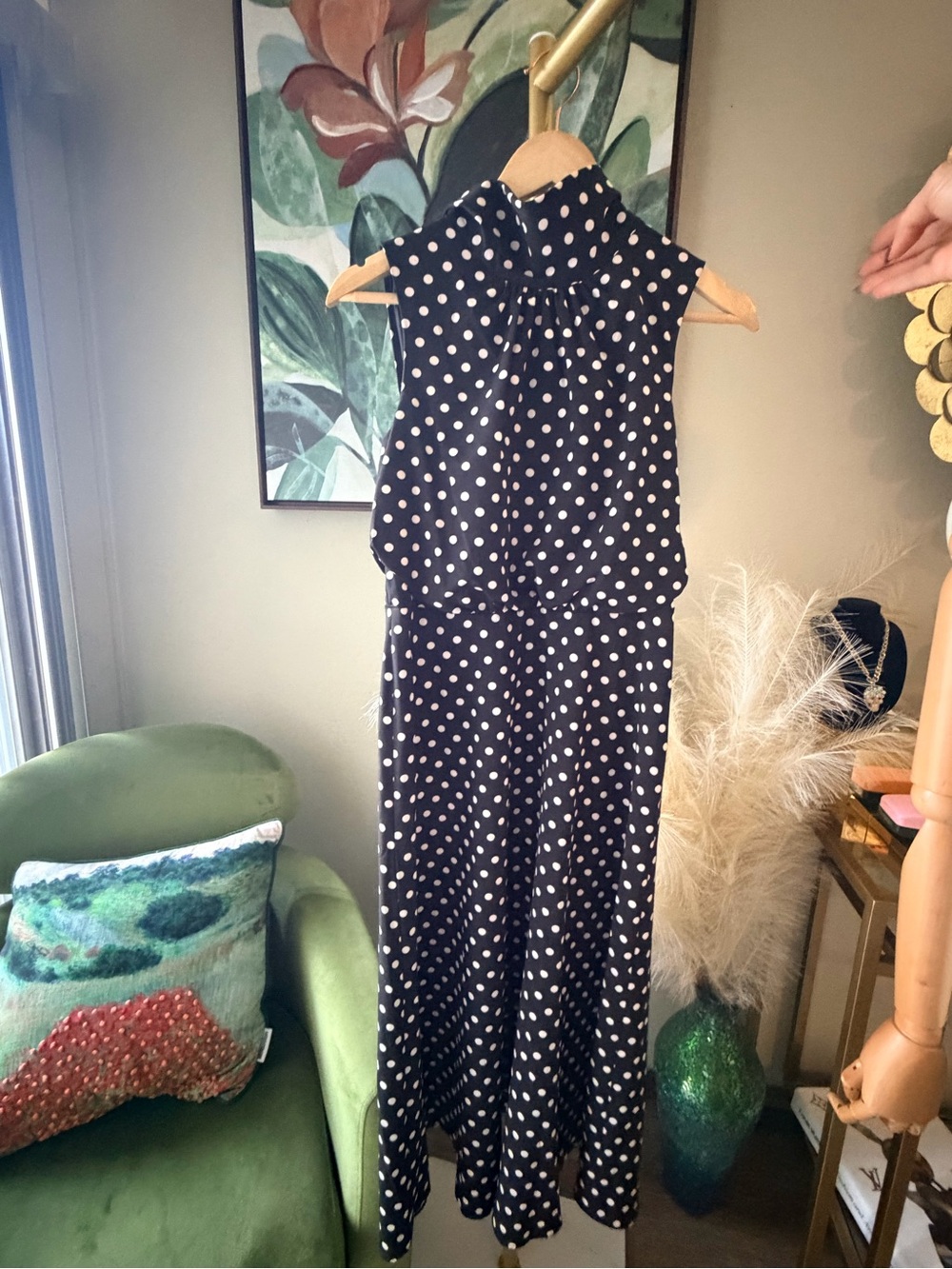 Karl Lagerfeld Paris Polka Dot Bow Neck Sleeveless Maxi Dress Size 6 - Picture 3 of 11